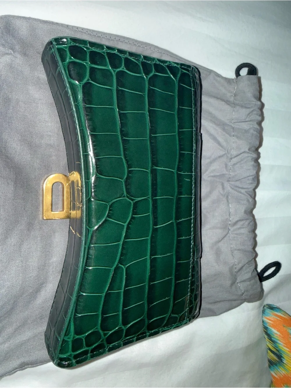 Balenciaga Hourglass Croc-Embossed Leather Crossbody Bag in Dark Green